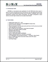 SNC559 datasheet: 3 V, two channel direct drive speech controller SNC559