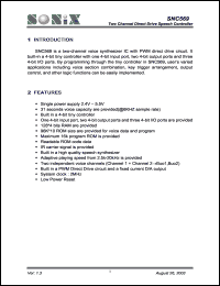 SNC569 datasheet: 3 V, two channel direct drive speech controller SNC569