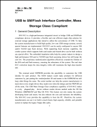 SN11012 datasheet: 3.3 V, USB to SM/flash interface controller, mass storage class compliant SN11012