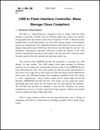 SN11083 datasheet: 3.3 V, USB to flash interface controller, mass storage class compliant SN11083