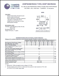 2KBP005M datasheet: 50 V,  2 A, in-line glass passivated single phase rectifier bridge 2KBP005M