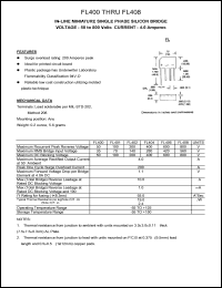 FL401 datasheet: 100 V, 4 A, in-line miniature single phase silicon bridge FL401