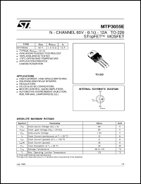 MTP3055E datasheet: N-CHANNEL 60V - 0.1 OHM - 12A TO-220 STRIPFET POWER MOSFET MTP3055E