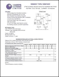 SB820D datasheet: 20 V, 8 A, D2PAK surface mount schottky barrier rectifier SB820D