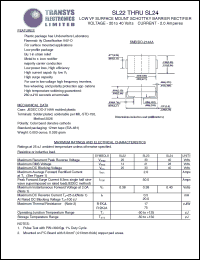 SL24 datasheet: 40 V, 2 A, low VF surface mount schottky barrier rectifier SL24