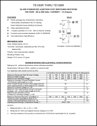 TE100R datasheet: 50 V, 1 A, glass passivated junction fast switching rectifier TE100R