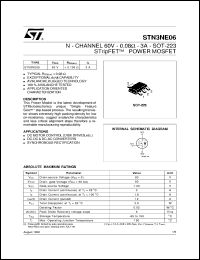 STN3NE06 datasheet: N-CHANNEL 60V - 0.08 OHM - 3A - SOT-223 STRIPFET POWER MOSFET STN3NE06