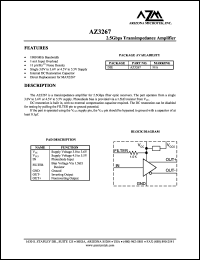 AZ3267 datasheet: 6 V, 2.5 Gbps transimpedance amplifier AZ3267