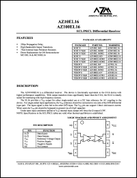 AZ10EL16TR1 datasheet: 4.75 V-5.5 V, ECL/PECL differential receiver AZ10EL16TR1