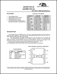 AZ100LVEL16T datasheet: 3.0 V-5.5 V, ECL/PECL differential receiver AZ100LVEL16T