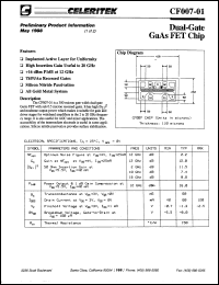 CF007-01 datasheet: 2.2 dB, 12 GHz, dual-gate GaAs FET chip CF007-01