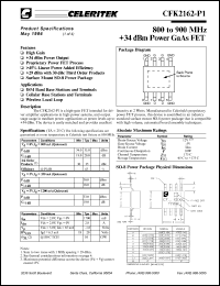 CFK2162-P1-000T datasheet: 800 to 900 MHz, +34 dBm, power GaAs FET CFK2162-P1-000T