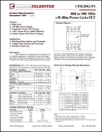 CFK2062-P1 datasheet: 800 to 900 MHz, +30 dBm, power GaAs FET CFK2062-P1