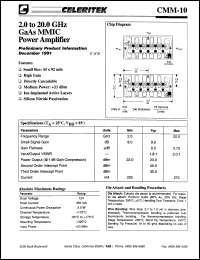 CMM-10 datasheet: 2.0 to 20.0 GHz GaAs MMIC power amplifier CMM-10