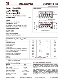 CMM0014-BD datasheet: 2.0 to 22.0 GHz GaAs MMIC power amplifier CMM0014-BD