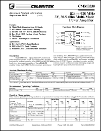 CMM0330-AK datasheet: 824 to 928 MHz, 3 V, 30.5 dBm multi-mode power amplifier CMM0330-AK