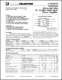 CMM0333-AK datasheet: 824 to 849 MHz, 5 V, 32 dBm multi-mode power amplifier CMM0333-AK