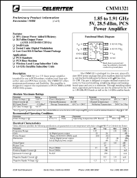 CMM1321-AK-000T datasheet: 1.85 to 1.91 GHz, 5 V, 28.5 dBm PCS power amplifier CMM1321-AK-000T