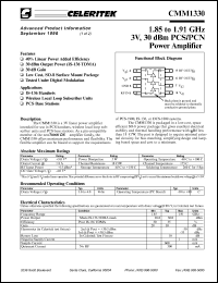 CMM1330-AK-000T datasheet: 1.85 to 1.91 GHz, 3 V, 30 dBm PCS/PCN power amplifier CMM1330-AK-000T