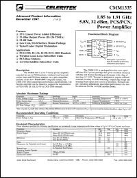 CMM1335-AK-00ST datasheet: 1.85 to 1.91 GHz, 5.8 V, 32 dBm PCS/PCN power amplifier CMM1335-AK-00ST