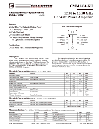 CMM1331-KU datasheet: 12.7 to 13.5 GHz, 1.5 watt power amplifier CMM1331-KU