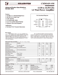 CMM1431-SM datasheet: 13.75 to 14.5 GHz, 1.5 watt power amplifier CMM1431-SM