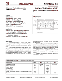 CMM2032-BD datasheet: 30 kHz to 32 GHz GaAs MMIC optical modulator driver amplifier CMM2032-BD