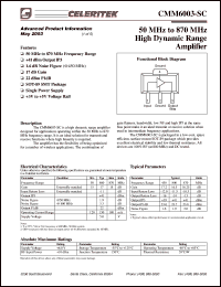 PB-CMM6003-SC datasheet: 50 MHz to 870 MHz high dynamic range amplifier PB-CMM6003-SC