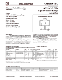 PB-CMM6004-SC-00B0 datasheet: 0.25 to 3.0 GHz high dynamic range amplifier PB-CMM6004-SC-00B0