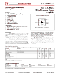 PB-CMM6004-AH datasheet: 0.25 to 6.0 GHz high dynamic range amplifier PB-CMM6004-AH