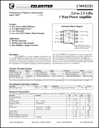 CMM2321-AK-000T datasheet: 2.4 to 2.5 GHz 1W power amplifier CMM2321-AK-000T