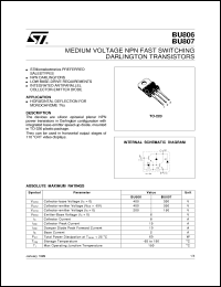 BU807 datasheet: MEDIUM VOLTAGE NPN FAST-SWITCHING DARLINGTON TRANSISTORS BU807