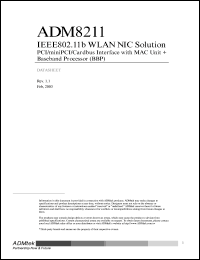 ADM8211 datasheet: PCI/miniPCI/cardbus interface with MAC unit + baseband processor ADM8211