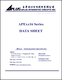 APE2016 datasheet: 64 K, Very low-cost voice and melody synthesizer with 4-bit CPU. 4-bit ALU, ROM, RAM , I/O ports, timers, clock generator, voice synthesizer. APE2016