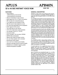 API840N datasheet: 4.5 V, 32 to 40 sec instant voice ROM API840N