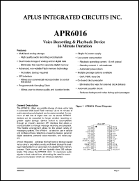 APR6016 datasheet: 3 V, voice recording and playback device 16 min duration APR6016