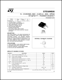 STD30NE06 datasheet: N-CHANNEL 60V - 0.025 OHM - 30A - DPAK - STRIPFET POWER MOSFET STD30NE06