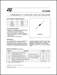 STTA406 datasheet: TURBOSWITCH - ULTRA-FAST HIGH VOLTAGE DIODE STTA406