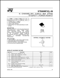 STB80NF55L-06 datasheet: N-CHANNEL 55V - 0.005 OHM - 80A D2PAK STRIPFET POWER MOSFET STB80NF55L-06