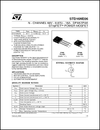 STD16NE06 datasheet: N-CHANNEL 60V - 0.07 OHM - 16A DPAK/IPAK STRIPFET POWER MOSFET STD16NE06