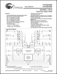 CY7C038-15AC datasheet: 64K x 18 dual-port static RAM, 15ns CY7C038-15AC