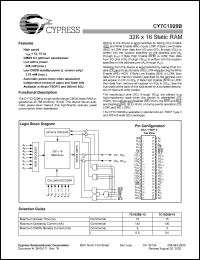 CY7C1020BL-12VC datasheet: 32K x 16 static RAM, 12ns CY7C1020BL-12VC