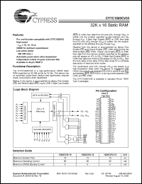 CY7C1020CV33-15ZI datasheet: 32K x 16 static RAM, 15ns CY7C1020CV33-15ZI