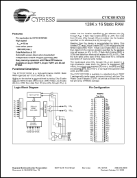 CY7C1011CV33-15ZC datasheet: 128K x 16 static RAM, 15ns CY7C1011CV33-15ZC