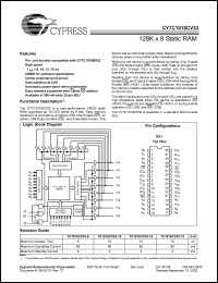 CY7C1018CV33-8VC datasheet: 128K x 8 static RAM, 8ns CY7C1018CV33-8VC