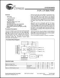 CY7C1012AV33-10BGI datasheet: 512K x 24 static RAM, 10ns CY7C1012AV33-10BGI