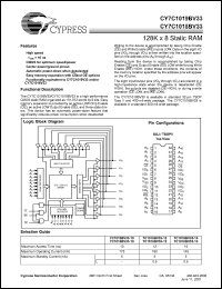 CY7C1019BV33-10ZC datasheet: 128K x 8 static RAM, 10ns CY7C1019BV33-10ZC