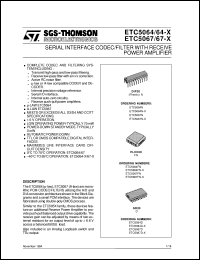 ETC5067FN datasheet: SERIAL INTERFACE CODEC/FILTER WITH RECEIVE POWER AMPLIFIER ETC5067FN