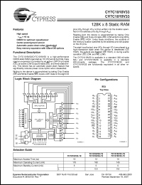 CY7C1019V33L-15VC datasheet: 128K x 8 static RAM, 15ns CY7C1019V33L-15VC