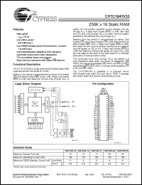 CY7C1041V33-25ZC datasheet: 256K x 16 static RAM, 25ns CY7C1041V33-25ZC